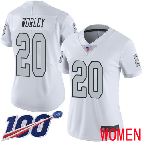 Oakland Raiders Limited White Women Daryl Worley Jersey NFL Football #20 100th Season Rush Vapor Jersey->youth nfl jersey->Youth Jersey